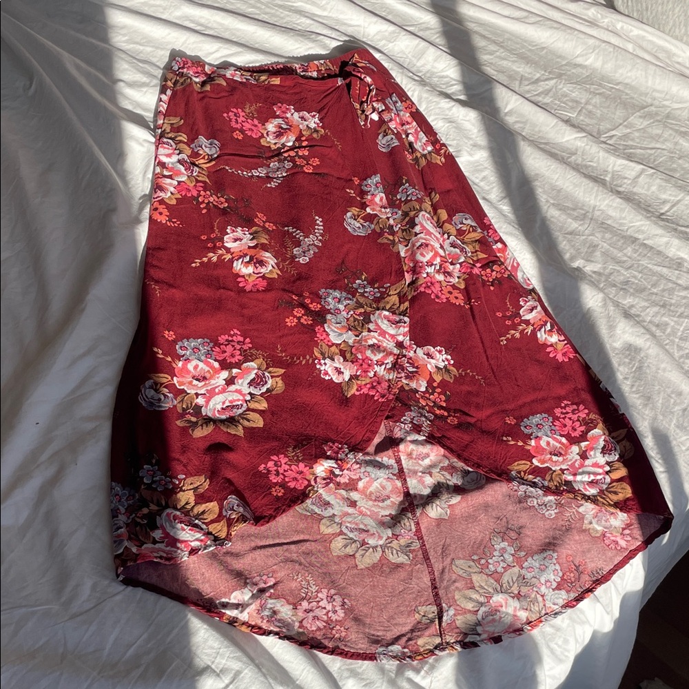 Floral Midi Skirt in Burgundy